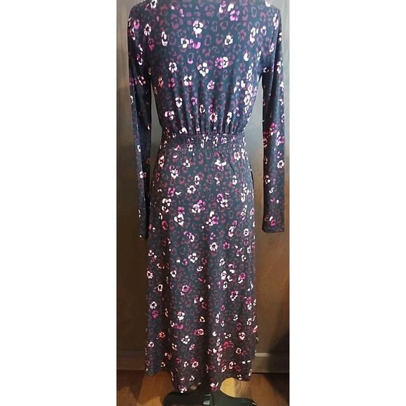 Talbots Midi Dress Women's XS Black Pink Ditsy Floral Fit & Flare Stretch Luxury - Picture 6 of 9